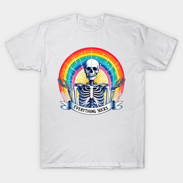 "Everything Sucks" Skeleton and Rainbow T-Shirt by FlawlessSeams